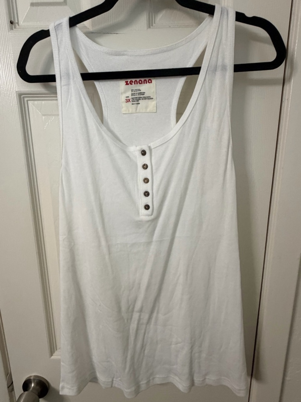 Zenana Outfitters White Henley-Style Tank Top NWOT